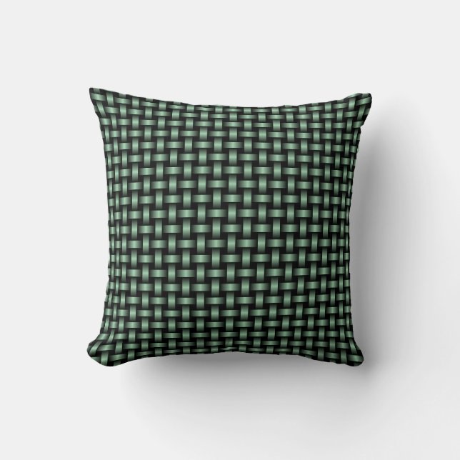 Green Black Weave Pattern Throw Pillow (Front)