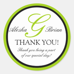 Green Black Wedding Favour Thank You Stickers