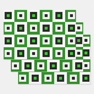 Green Black White Checkered Squares Pattern Wrapping Paper Sheet