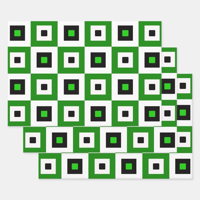 Green Black White Checkered Squares Pattern Wrapping Paper Sheet (Creator Uploaded)