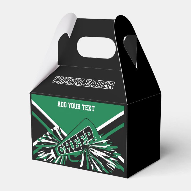 Green, Black, White Cheerleader  Favor Box (Front Side)