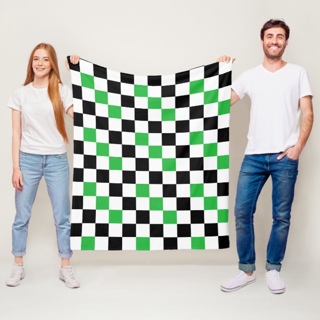 Green Black White Chequered Pattern Design  Fleece Blanket (In Situ)