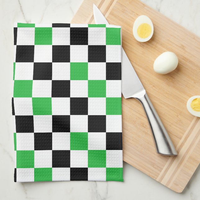 Green Black White Chequered Pattern Design  Kitchen Towel (Quarter Fold)
