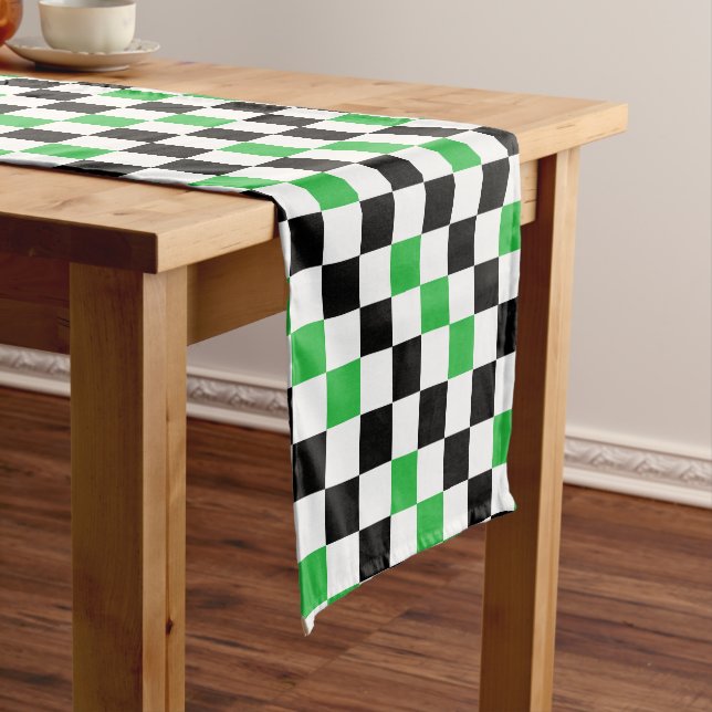 Green Black White Chequered Pattern Design  Short Table Runner (In Situ)