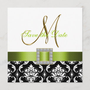 Green Black White Damask Enregistrer la carte Date