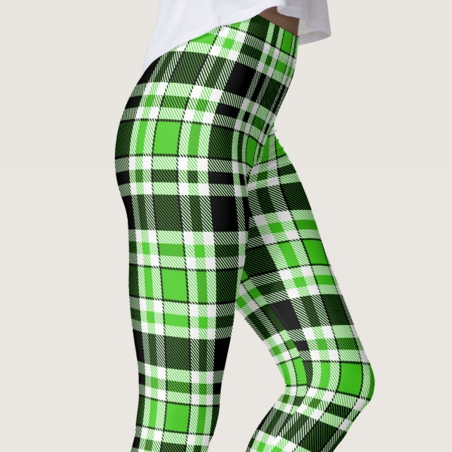 Green Black White Flannel Tartan Pattern Design  Leggings (Creator Uploaded)