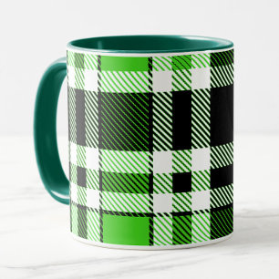 Green Black White Flannel Tartan Pattern Design Mug