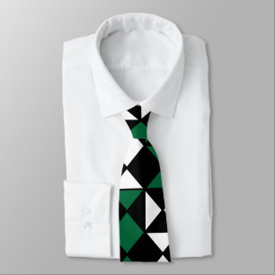 Green Black White Geometric Tie