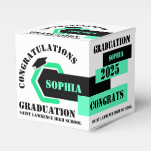 Green Black White Graduation 2025 Custom Party  Favor Box