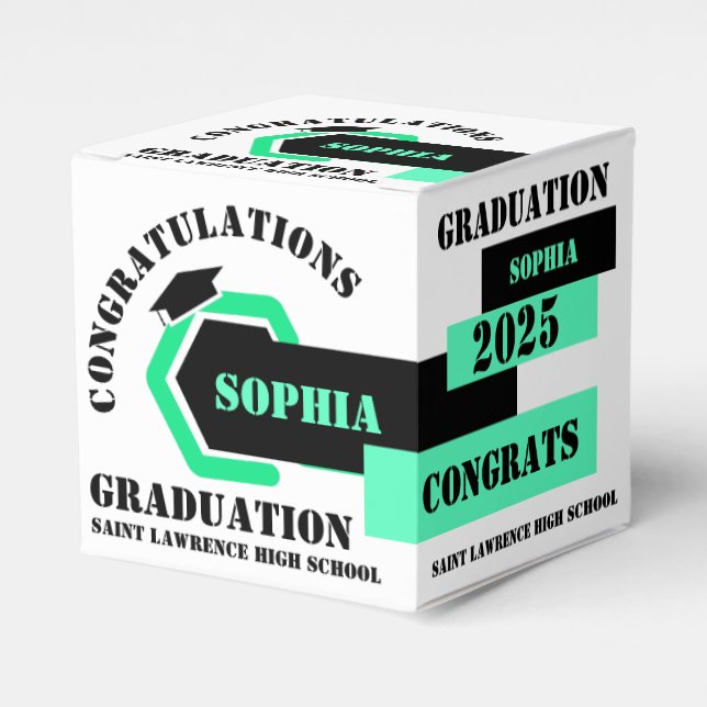 Green Black White Graduation 2025 Custom Party  Favor Box (Front Side)