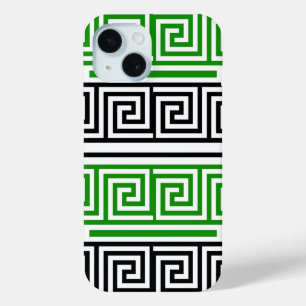 Green Black White Greek Key Fret Pattern Design iPhone 15 Case