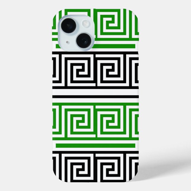 Green Black White Greek Key Fret Pattern Design  Case-Mate iPhone Case (Back)