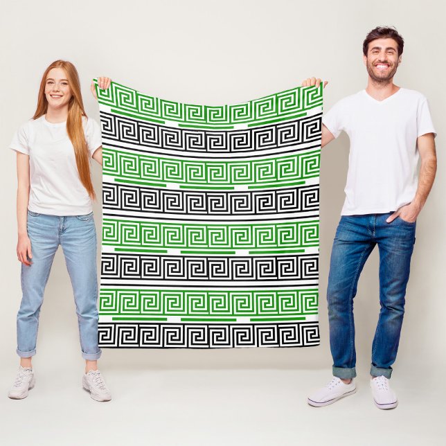Green Black White Greek Key Fret Pattern Design  Fleece Blanket (Creator Uploaded)