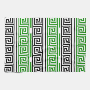Green Black White Greek Key Fret Pattern Design  Kitchen Towel