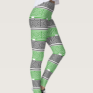 Green Black White Greek Key Fret Pattern Design Leggings