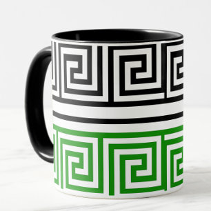 Green Black White Greek Key Fret Pattern Design Mug