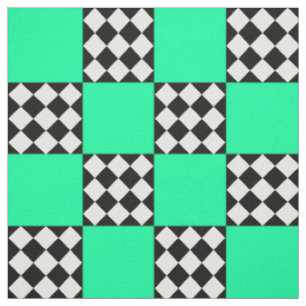 Green Black White Harlequin Square Shape Textile Fabric