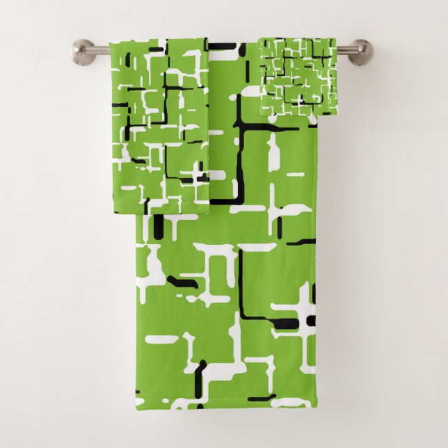 Green Black White Modern Pattern  Bath Towel Set (Insitu)