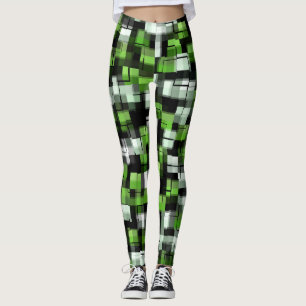 Green Black White Modern Pattern Leggings