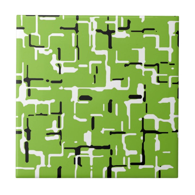 Green Black White Modern Pattern Tile (Front)