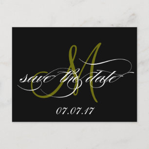 Green Black White Monogram Save the Date Postcards