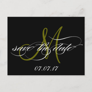 Green Black White Monogram Save the Date Postcards