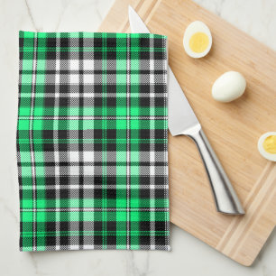 Green Black White Plaid Tartan Pattern Design Kitchen Towel
