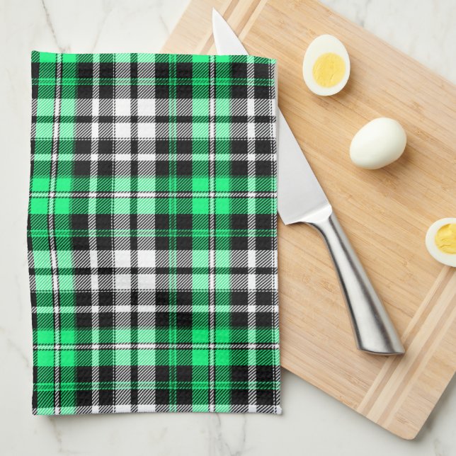 Green Black White Plaid Tartan Pattern Design  Kitchen Towel (Quarter Fold)