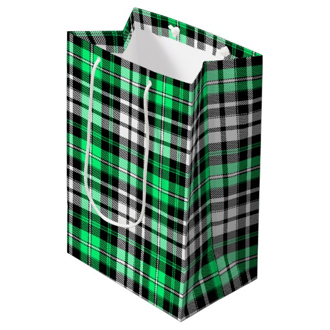 Green Black White Plaid Tartan Pattern Design  Medium Gift Bag (Front Angled)