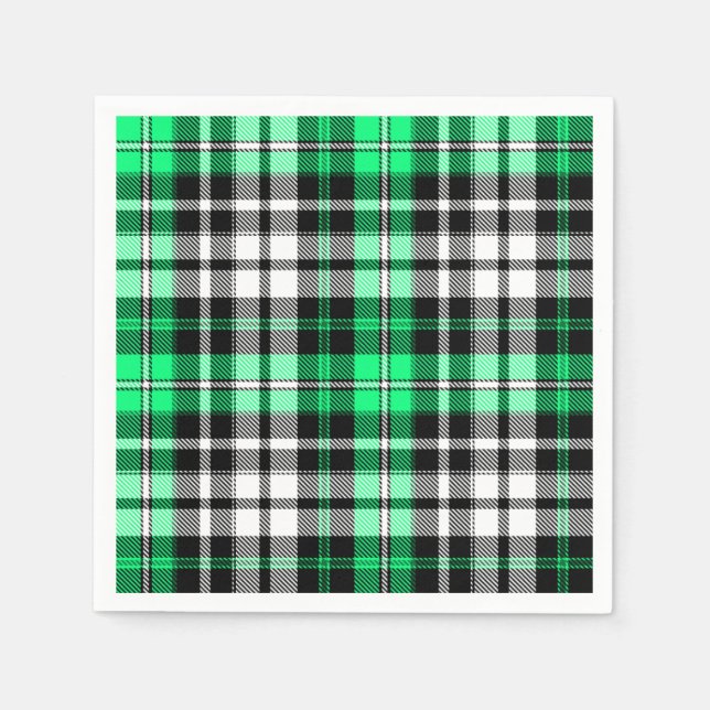 Green Black White Plaid Tartan Pattern Design  Napkin (Front)