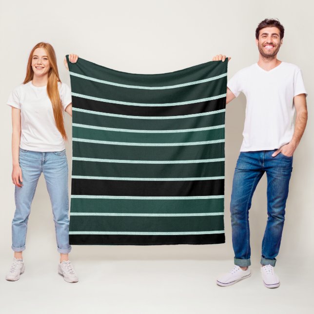 Green, Black & White Striped Fleece Blanket (In Situ)
