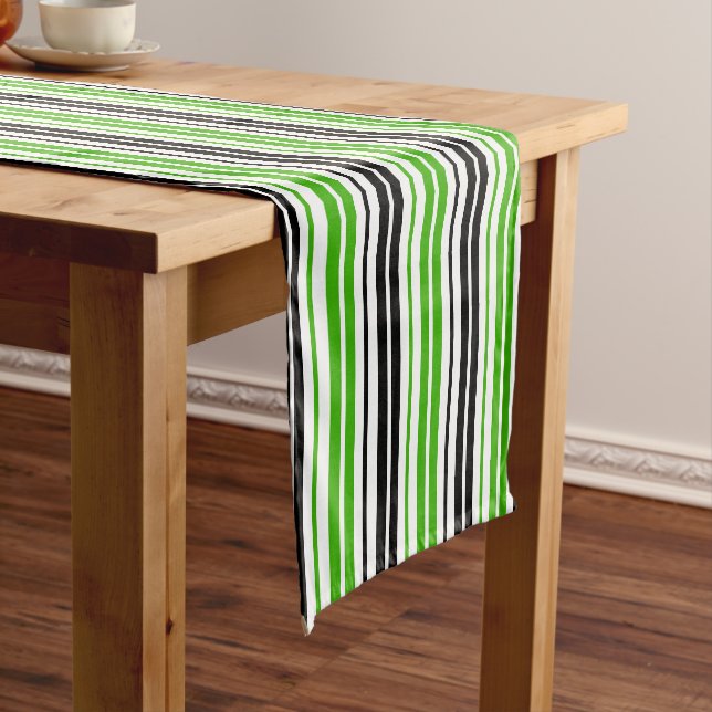 Green Black White Stripes Pattern Design  Short Table Runner (In Situ)