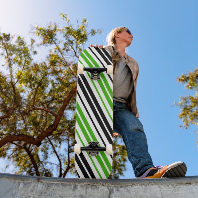 Green Black White Stripes Pattern Design  Skateboard (Outdoor 1)