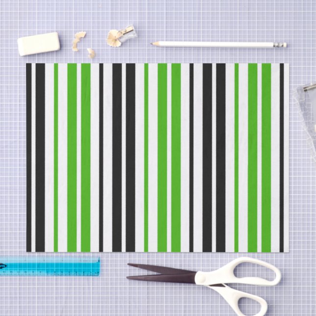 Green Black White Stripes Pattern Design  Tissue Paper (Craft)