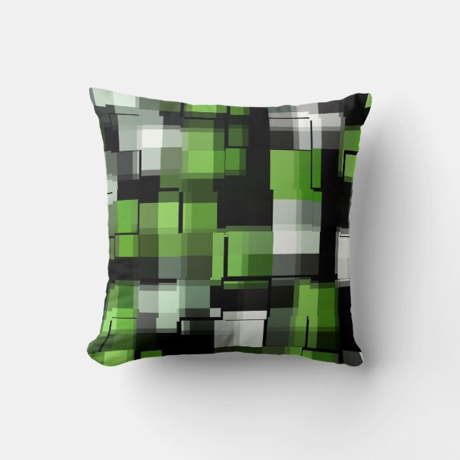 Green Black White Trendy Pattern Throw Pillow (Front)