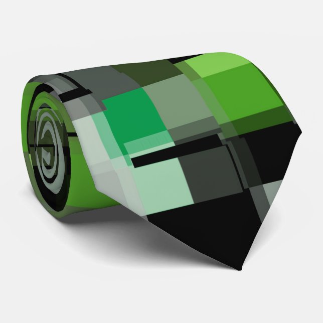 Green Black White Trendy Pattern Tie (Rolled)