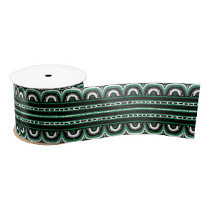 green Black White Tribal Lines African Satin Ribbon