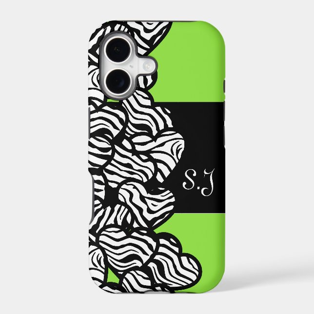Green black white zebra pattern heart monogram (Back)