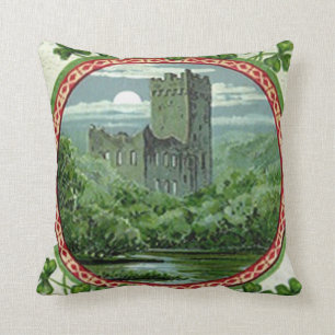 Green Blarney Castle Ireland Shamrock Throw Pillow