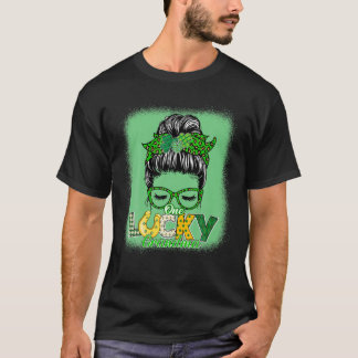 Green Bleached One Lucky Grandma Clover Irish St P T-Shirt