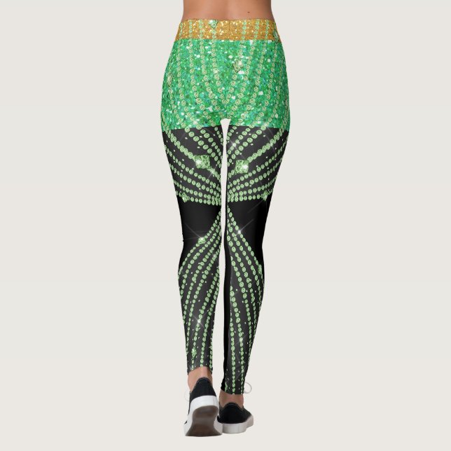 Green Bling and Black  Pop Fashion Leggings (Back)