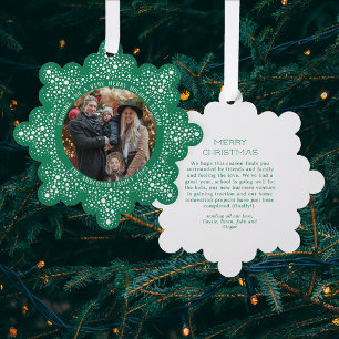 Green Blizzard Dots Snowy Photo Holiday Christmas Ornament Card