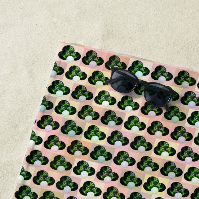 Green Block Art Lawn Bowls Pattern, Beach Towel (In Situ)