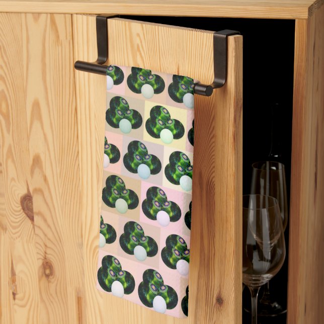 Green Block Art Lawn Bowls Pattern, Dish Towel (Thirds Fold)