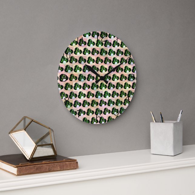 Green Block Art Lawn Bowls Pattern, Wall Clock (Office)