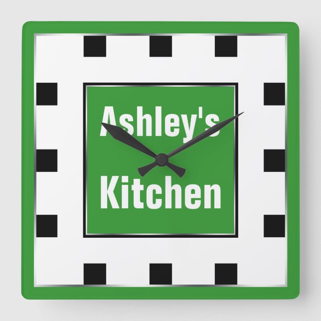 Green Block Square Personalized Wall Clock (Front)