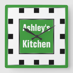Green Block Square Personalized Wall Clock