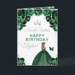 Green Blonde Hair Girl Sweet Sixteen Birthday Card<br><div class="desc">This elegant and glamourous sweet sixteen birthday card can be personalized with a name or title such as daughter, granddaughter, niece, friend etc. The design features a beautiful princess with blonde hair in a dark green ball gown. The text combines handwritten script and modern sans serif fonts for a classy...</div>