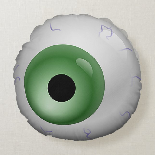 Green Bloodshot Eye Zombie Halloween Round Pillow (Front)