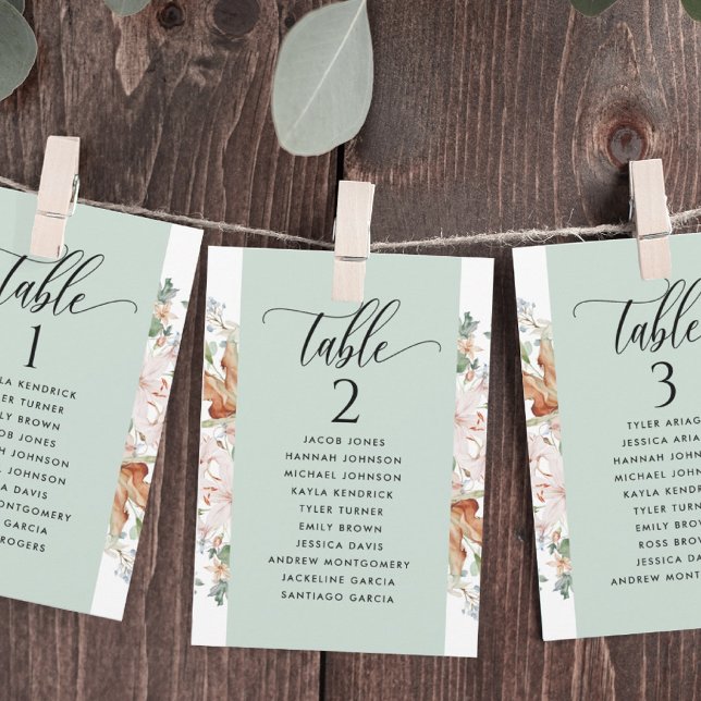 Green Blooms Seating Plan Cards with Guest Names (Creator Uploaded)